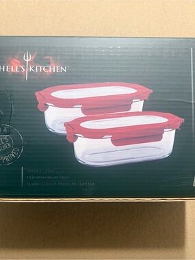 Hells Kitchen Red Glass Food Storage Set with Airtight Lids - 2 Pack